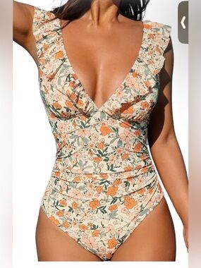 CUPSHE Floral Ruffle V-Neck one piece swimsuit